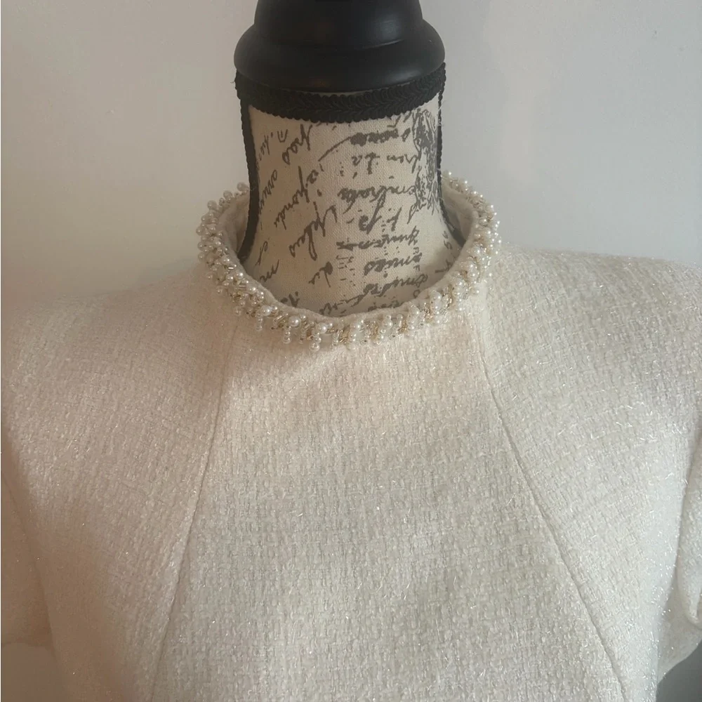NADINE MERABI Elegant Cream Mini Dress - Picture 4 of 12